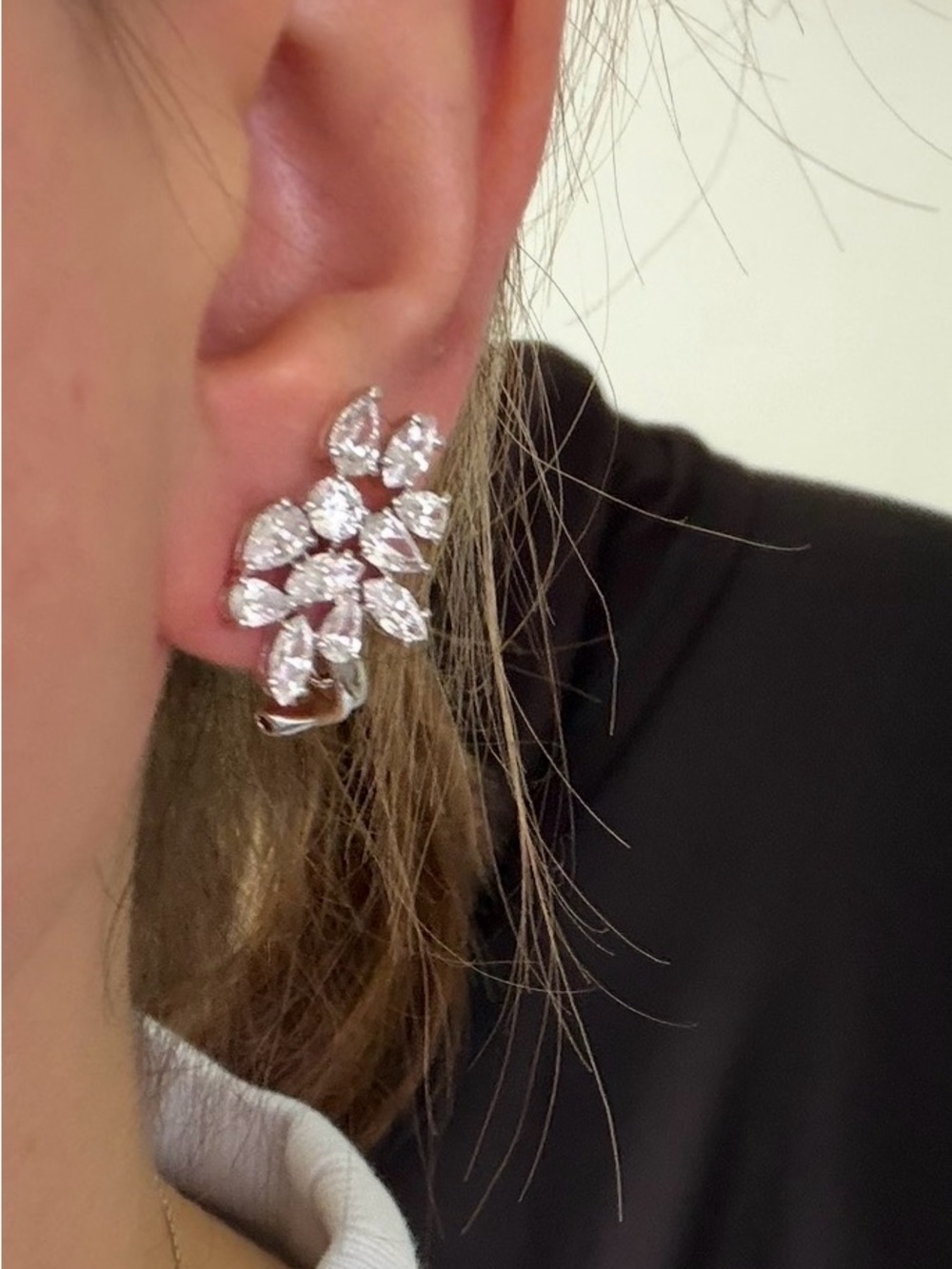 Nadri Crystal Floral Cluster Earrings (for Pierced ears) - Picture 2 of 4